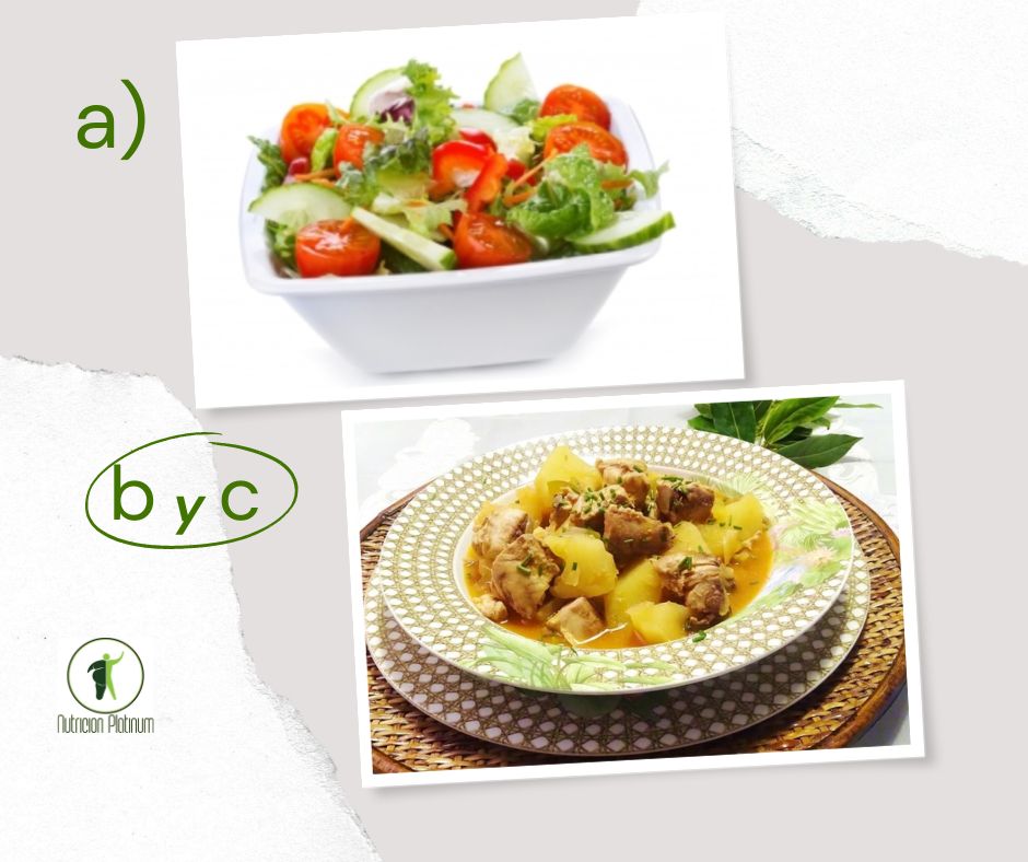 Ensalada de vegetales con marmitako de melva.